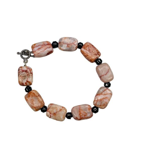 Handmade Pink Marble Jasper Toggle Bracelet with Hematite - Picture 1 of 10
